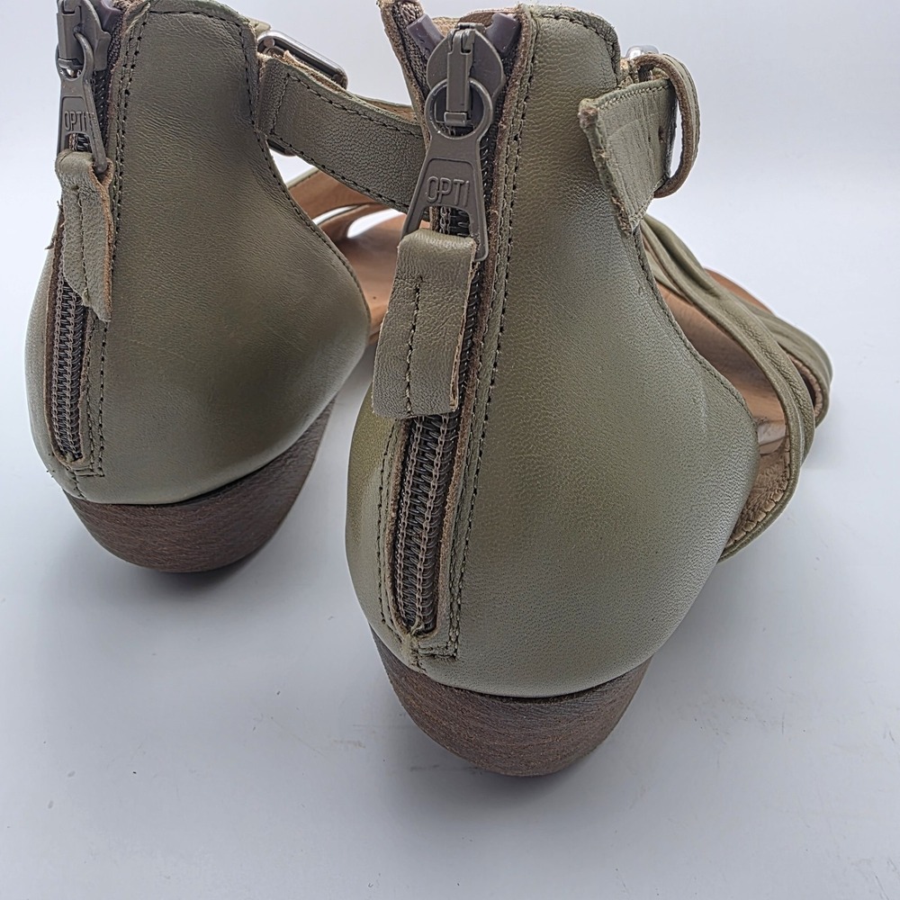 Miz Mooz Cassie Leather Sandals 40 US 9 Sage Green Back Zip Heels Shoes Boho - Picture 5 of 8